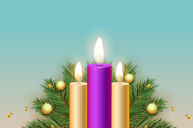 Realistic advent candles with christmas decoration background