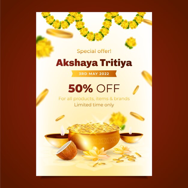 Realistic akshaya tritiya sale vertical poster template