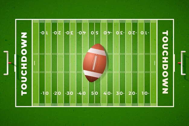 Realistic american football field in top view