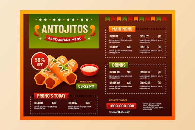 Realistic antojitos menu design