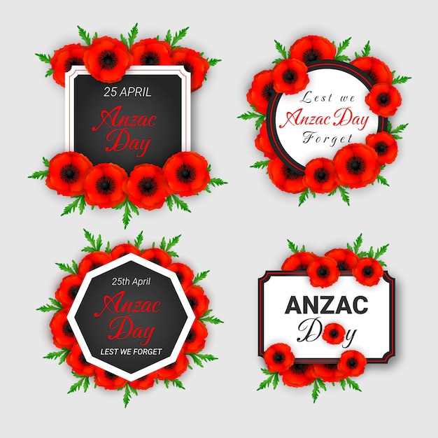 Realistic anzac day labels collection