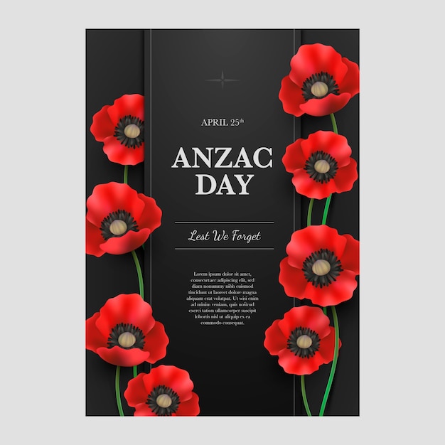 Realistic anzac day vertical poster template