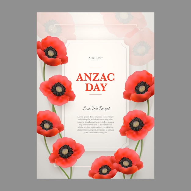 Free Vector realistic anzac day vertical poster template