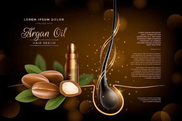 Free Vector realistic argan oil hair serum ad