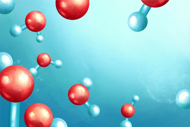 Realistic atoms on blue background