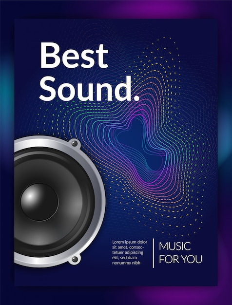 Realistic audio equipment sound for music promotional poster with wave texture illustration