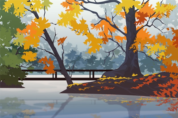 Free Vector realistic autumn lake scenery