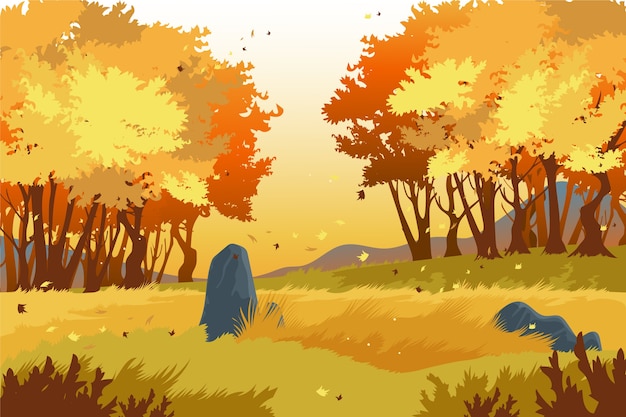 Free Vector realistic autumn landscape with yellow leaves