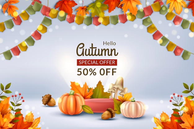 Realistic autumn sale background