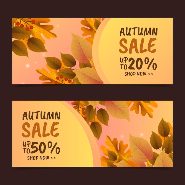 Realistic autumn sale horizontal banners set