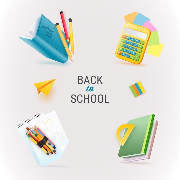 Realistic back to school elements collection