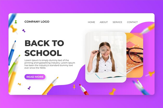 Realistic back to school landing page template with photo