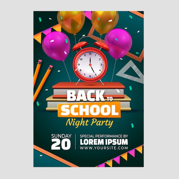 Realistic back to school party poster template