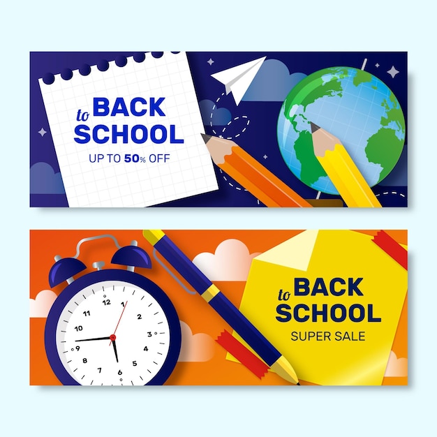 Realistic back to school sales banners