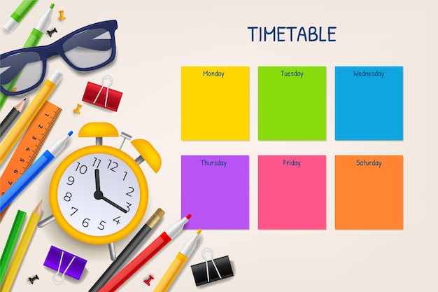 Realistic back to school timetable template