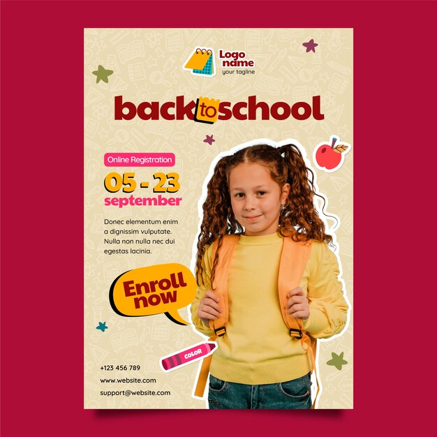 Realistic back to school vertical poster template