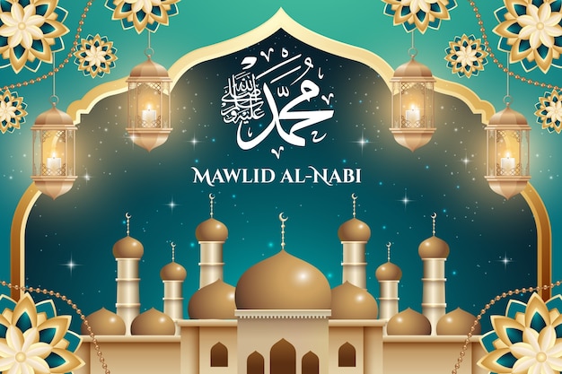 Free Vector realistic background for mawlid al-nabi celebration