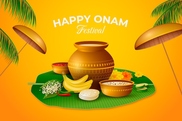 Free Vector realistic background for onam celebration