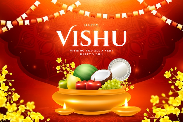 Realistic background for vishu festival celebration