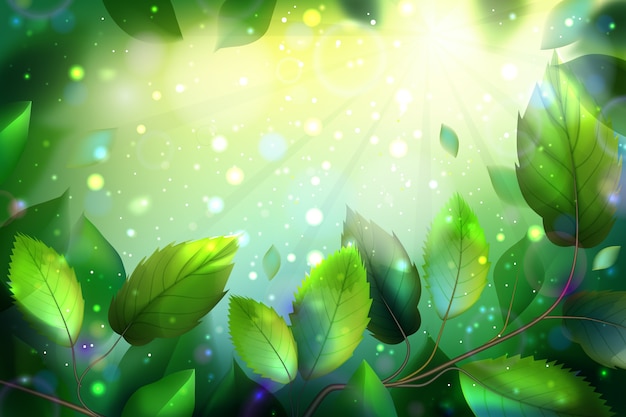 Realistic background with green leaves