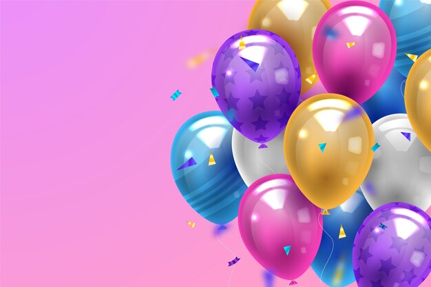 Realistic balloons wallpaper with confetti