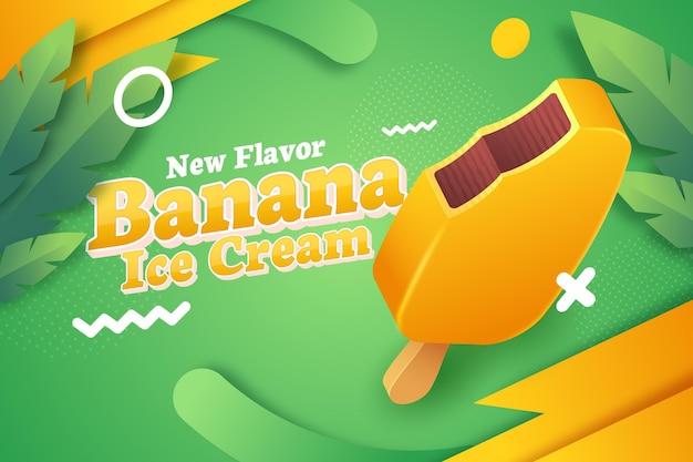 Realistic banana ice cream ad