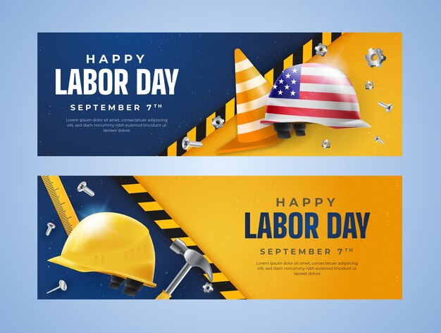 Realistic banners set for labor day celebration