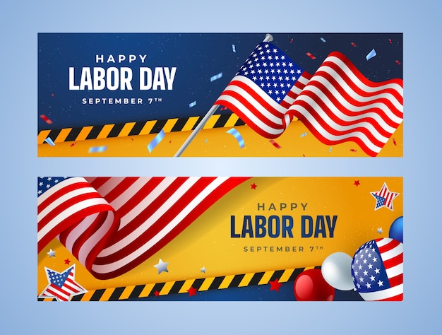 Realistic banners set for labor day celebration