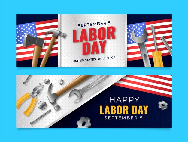 Realistic banners set for labor day celebration