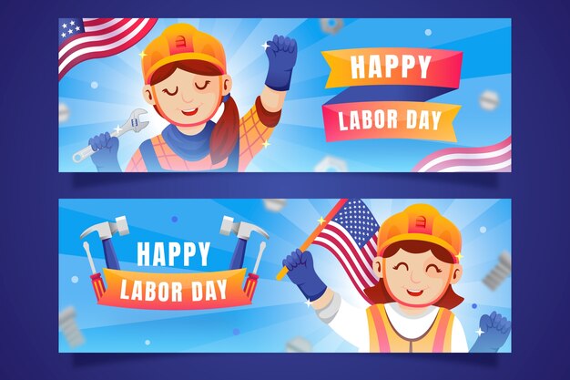 Realistic banners set for labor day celebration