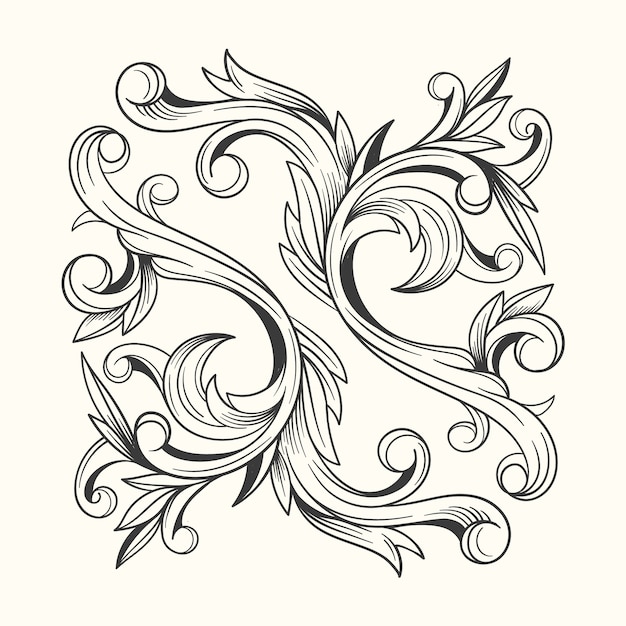 Free vector realistic baroque style hand drawn ornamental border