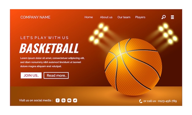 Realistic basketball landing page template