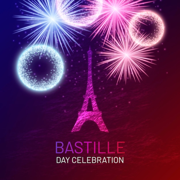 Free Vector realistic bastille day with fireworks