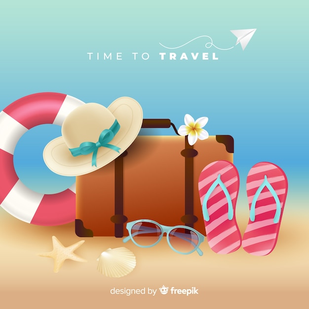 Free Vector realistic beach elements travel background