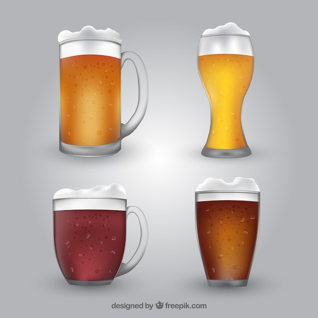 Free Vector realistic beer glass & mug collection 