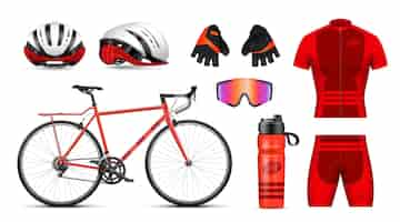 Free vector realistic bicycle and cycling accessories set isolated vector illustration