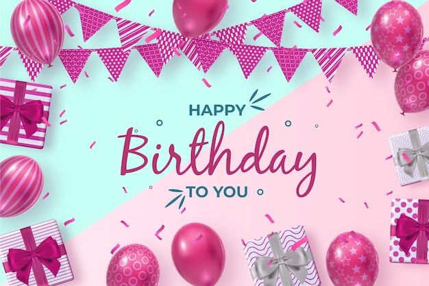 Free Vector realistic birthday background with balloons