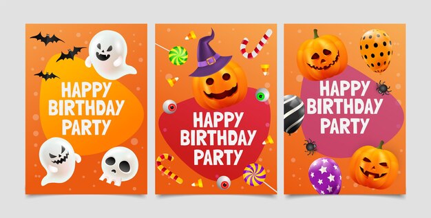 Realistic birthday card templates for halloween celebration