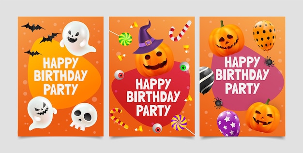 Realistic birthday card templates for halloween celebration