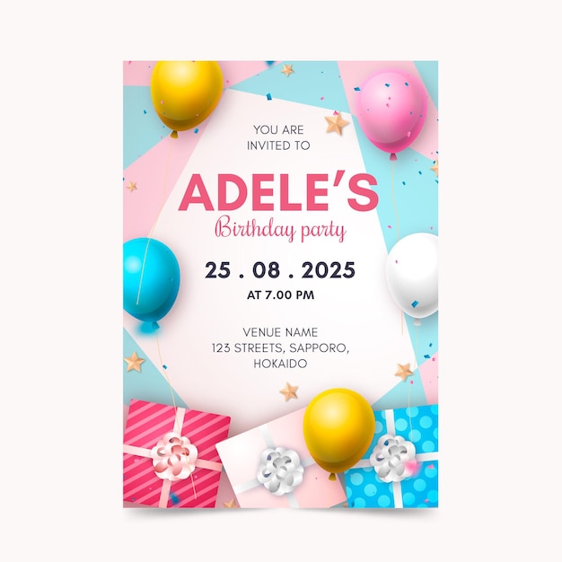 Realistic birthday invitation template