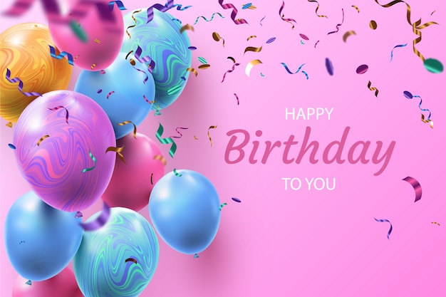 Free Vector realistic birthday to you background balloons and confetti