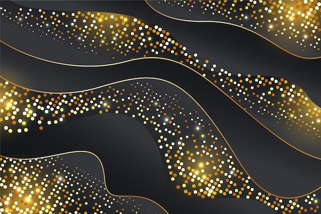 Free Vector realistic black background with golden textures