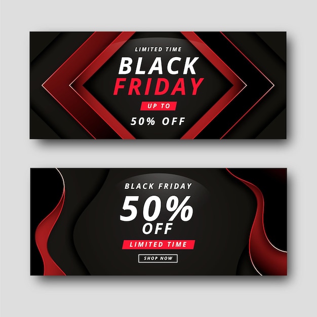 Realistic black friday horizontal banners set