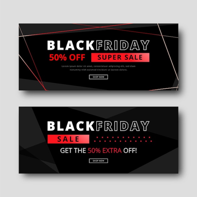 Realistic black friday horizontal banners set