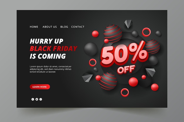 Realistic black friday landing page template