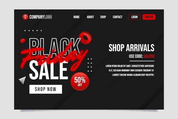 Realistic black friday landing page template