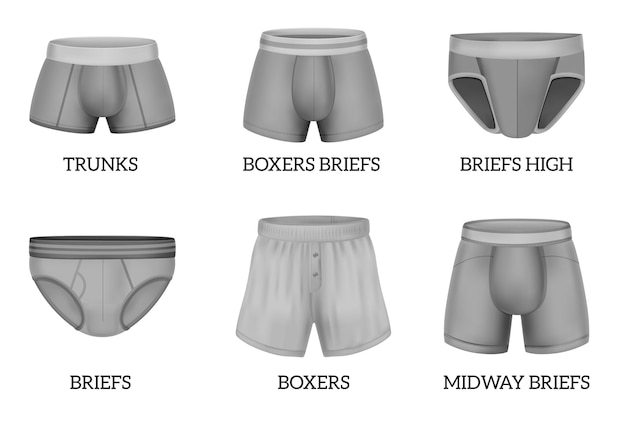 Free Vector realistic blank mens underpants set with different models isolated on white background vector illustration