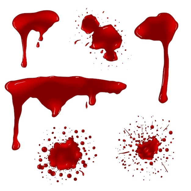 Free Vector realistic blood splatters vector set. splash liquid, stain ink, spot and blot illustration