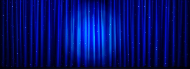 Realistic blue curtain background garland lights