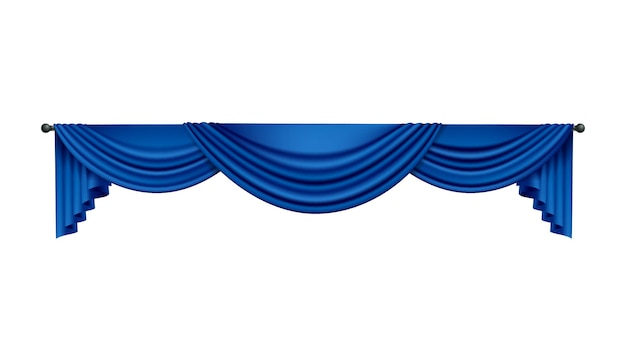 Realistic blue curtains composition with isolated image of luxury curtain vector illustration